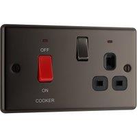 BG 45A Screwed Raised Plate Cooker Control Unit with Switched 13A Power Socket includes Power Indicators - Black Nickel