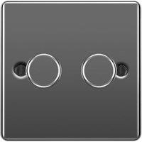 BG 400W 2 Way Push On / Off Screwed Raised Plate Double Dimmer Switch - Black Nickel