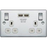BG 13A Screwed Raised Plate Double Switched Power Socket with 2 x USB Sockets 3.1A - Polished Chrome