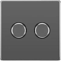 BG 400W 2 Way Push On / Off Screwless Flat Plate Double Dimmer Switch - Black Nickel