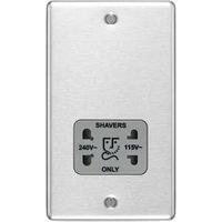 BG Screwed Raised Plate Dual Voltage Shaver Socket - Brushed Steel