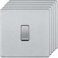 BG 2 Way 20A 16Ax Screwless Flatplate Single Switch - Brushed Steel - Pack of 5