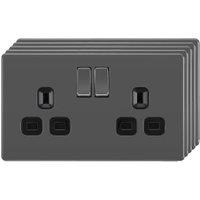 BG 13A Double Pole Screwless Flat Plate Double Switched Power Socket - Black Nickel - Pack of 5