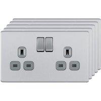 BG 13A Double Pole Screwless Flat Plate Double Switched Power Socket - Brushed Steel - Pack of 5