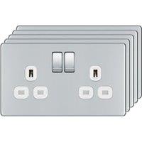 BG 13A Double Pole Screwless Flat Plate Double Switched Power Socket - Polished Chrome - Pack of 5