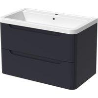 Wickes Malmo Indigo Blue Wall Hung J Pull Vanity Unit & Basin - 800mm