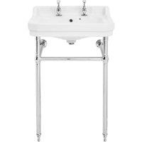 Wickes Oxford Traditional 2 Tap Hole Ceramic Bathroom Basin with Chrome Washstand - 610mm
