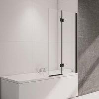 Nexa By Merlyn 8mm 2 Panel Square Hinged Right Hand Black Bath Screen - 1500 x 900mm