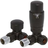 Towelrads 105mm x 65mm Round Corner Thermostatic Radiator Valve & Lockshield Valves - Black