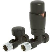 Towelrads 105mm x 65mm Round Straight Thermostatic Radiator Valve & Lockshield Valves - Black
