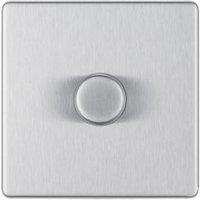 BG Screwless Flat Plate 2 Way Push On / Off 400W Single Dimmer Switch - Brushed Steel