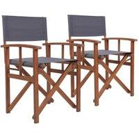 Charles Bentley FSC Pair of Folding Wooden Garden Directors Chairs - Grey