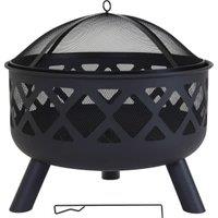 Charles Bentley Large Round Metal Outdoor Fire Pit with Mesh Cover