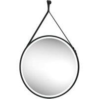Edmonton Colour Changing Matt Black LED Hanging Mirror with Leather Strap - 600mm