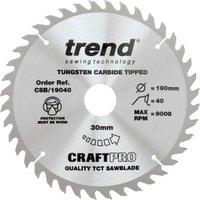 Trend CSB/19040 40 Teeth Combination Cut Craft Circular Saw Blade - 190 x 30mm