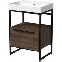Wickes Rimini Vintage Oak Black Frame Freestanding Vanity Unit & Basin - 850 x 600mm