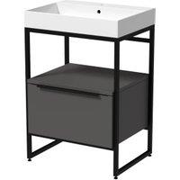 Wickes Rimini Onyx Grey Black Frame Freestanding Vanity Unit & Basin - 850 x 600mm