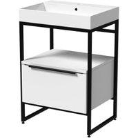 Wickes Rimini Matt White Black Frame Freestanding Vanity Unit & Basin - 850 x 600mm