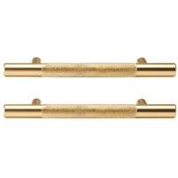 Wickes T-Bar Polished Brass Knurled Cabinet Handle - 150mm - Pack of 2