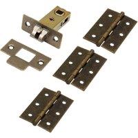 Wickes Light Duty Hinge & Latch Pack - Antique Brass
