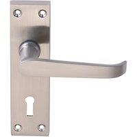 Victorian Straight Satin Nickel Lock Door Handle - 1 Pair