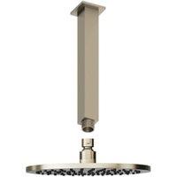 Hadleigh 250mm Ceiling Mounted Round Shower Head with Square Arm - Brushed Nickel