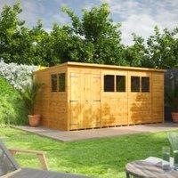 Powersheds Double Door Pent Shiplap Dip Treated Shed - 14 x 8ft