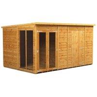Powersheds Pent Shiplap Dip Treated Summerhouse including 6ft Side Store - 12 x 8ft