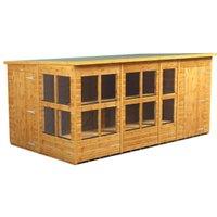 Powersheds Pent Shiplap Dip Treated Potting Shed including 4ft Side Store - 14 x 8ft