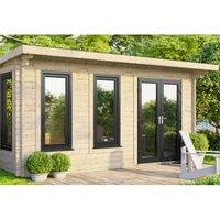 Powersheds Right Hand Door Pent Notched Logs Log Cabin - 16 x 12ft