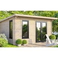 Powersheds Right Hand Door Pent Notched Logs Log Cabin - 14 x 14ft