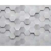 Origin Murals Metal Hexagons Silver Wall Mural - 3 x 2.4m