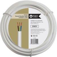 3 Core 3183Y White Round Flexible Cable - 0.75mm2 - 10m