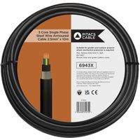3 Core 6943X Black SWA Single Phase Armoured Cable - 2.5mm2 - 10m