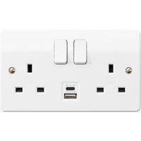 MK Double Switched Socket with 1 x Type C & 1 x Type A USB ports - White