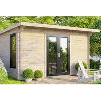 Powersheds Central Doors Pent Log Cabin - 14 x 14ft