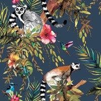 Holden Decor Lemur Midnight Blue & Multi Wallpaper - 10.05m x 53cm