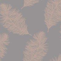 Holden Decor Fawning Feather Grey & Rose Gold Wallpaper - 10.05m x 53cm