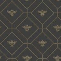 Holden Decor Honeycomb Bee Charcoal & Gold Wallpaper - 10.05m x 53cm