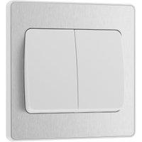BG Evolve 2 Way 20A 16Ax Wide Rocker Double Light Switch - Brushed Steel