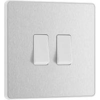 BG Evolve 2 Way 20A 16Ax Double Light Switch - Brushed Steel