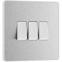 BG Evolve 2 Way 20A 16Ax Triple Light Switch - Brushed Steel