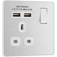 BG Evolve 13A Single Switched Power Socket with 2 x USB (2.1A) - Brushed Steel