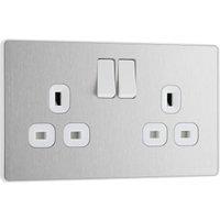 BG Evolve Double Switched 13A Power Socket - Brushed Steel
