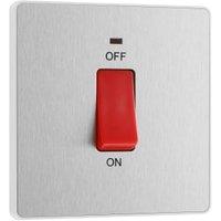 BG Evolve 45A Square Double Pole Switch with Led Power Indicator - Brushed Steel