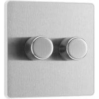 BG Evolve 2 Way Trailing Edge Led Push On / Off 200W Double Dimmer Switch - Brushed Steel