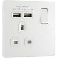 BG Evolve Single Switched 13A Power Socket with 2 x USB (2.1A) - Pearlescent White