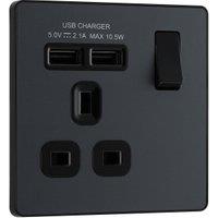 BG Evolve Single Switched 13A Power Socket with 2 x USB (2.1A) - Matt Grey