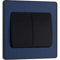 BG Evolve 2 Way 20A 16Ax Wide Rocker Double Light Switch - Matt Blue