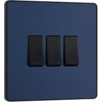 BG Evolve 2 Way 20A 16Ax Triple Light Switch - Matt Blue